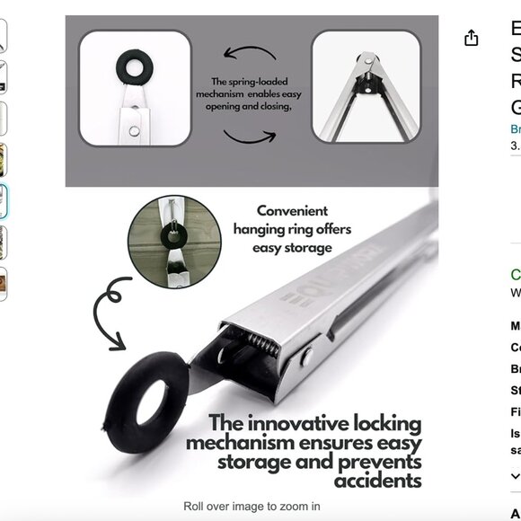 EQUIPWORX Kitchen Tongs Multi-Purpose Stainless Steel NEW IN PACKAGE - Picture 5 of 7